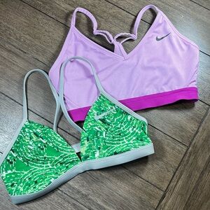 Nike Strappy Bralette Sports Swim Top Purple & Green Bundle Medium/30 Athletic
